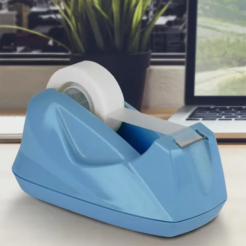 Vista 3 de Acrimet Dispensador de cinta de escritorio premium, plástico, base antideslizante (resistente) (color azul claro) Heavyweight non-slip base for