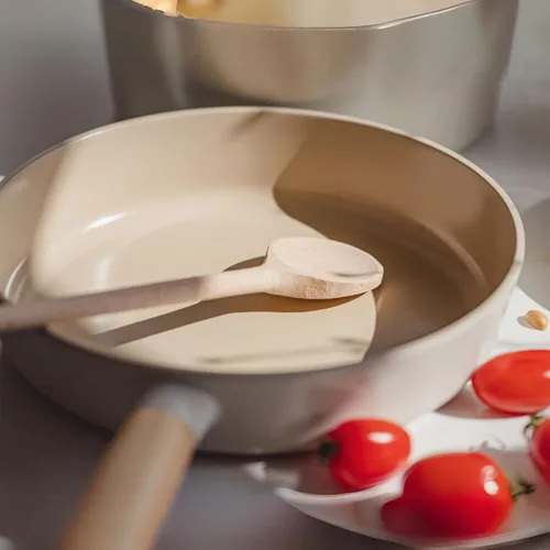 Vista 5 de FIKA - Sartén antiadherente de 9.5 pulgadas con mango de madera, utensilios de cocina compatibles con inducción para todas las estufas, sartén