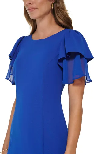 Vista 2 de DKNY Vestido de cuello joya para mujer de longitud corta, Dp Cobalt