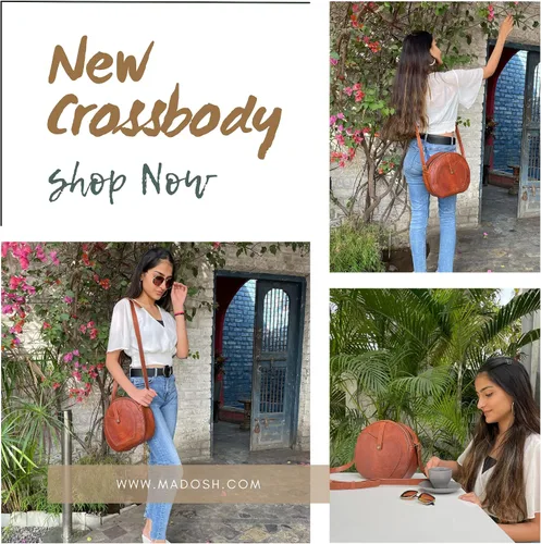 Vista 2 de Madosh, bandolera de cuero genuino para mujer, estilo hobo semicircular, bolso de hombro, Marrón