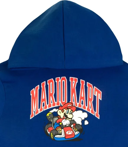 Vista 3 de Nintendo Super Mario Bros Clothing - Sudadera con capucha de Mario Kart para niños, Azul, gris.