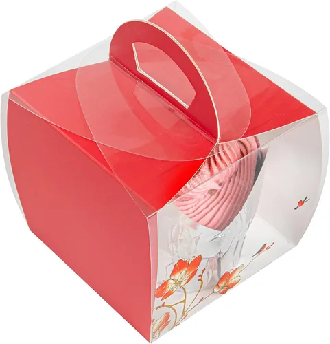 Vista 11 de Restaurantware - Cajas individuales para cupcakes de 4 x 4.25 pulgadas, 100 cajas de exhibición desechables para cupcakes - Con asa, acento de Rojo