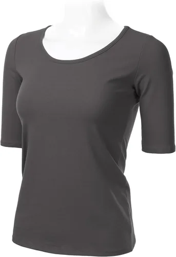 Vista 2 de SSOULM Camiseta básica de algodón de manga 12 con cuello redondo para mujer, talla grande, Negro