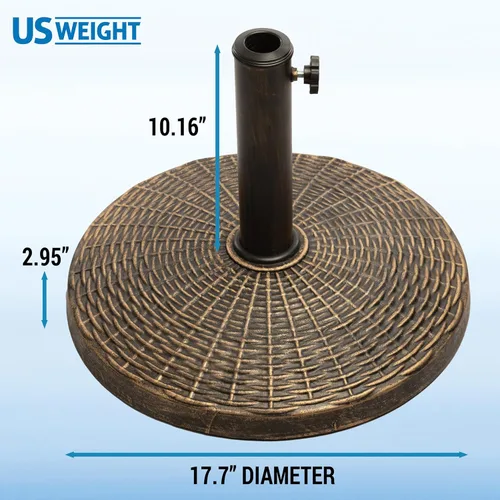 Vista 6 de US Weight Base de sombrilla de patio de piedra fundida, cuenta con un patrón de mimbre, base de sombrilla de patio duradera y resistente a