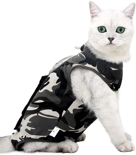 Vista 9 de Traje de recuperación para gatos para heridas abdominales o enfermedades de la piel, mameluco de gato para gatos después de la cirugía, traje