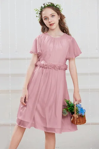 Vista 2 de GRACE KARIN Vestido de niña de flores para niñas, cuello redondo, lindo vestido de fiesta de boda de gasa para 5-12 años