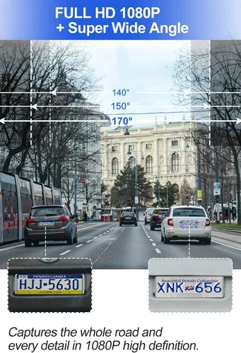 Vista 3 de Cámara de tablero de 3 canales frontal y trasera en el interior, cámara de tablero de instrumentos de gran angular de 1080P Full HD de 170 grados