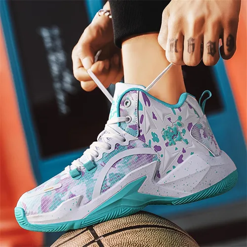 Vista 6 de DAYUMKOU Zapatos de baloncesto para hombres y mujeres, transpirables, zapatos de voleibol, antideslizantes, para exteriores, a la moda, tenis