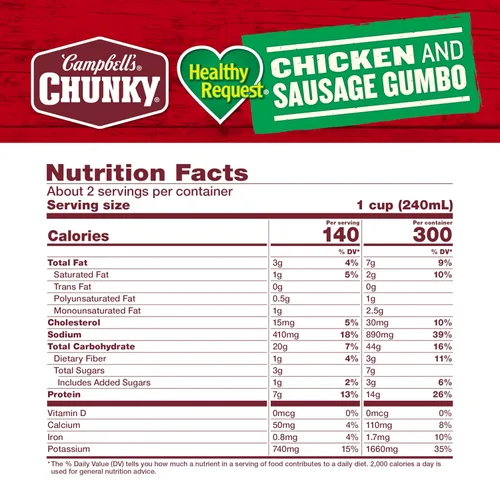 Vista 2 de Campbell’s Chunky Sopa, Healthy Request Pollo y Salchicha Gumbo, lata de 18.8 Oz