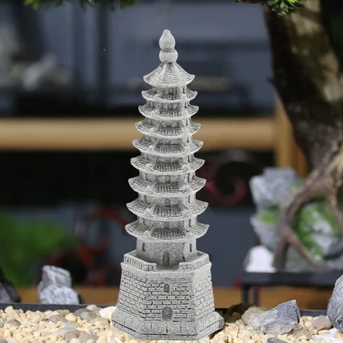 Vista 3 de Saihisday 3 piezas de mini escultura de piedra arenisca de pagoda, figuras de pagoda zen china para jardín, oficina, hogar, decoración de escritorio