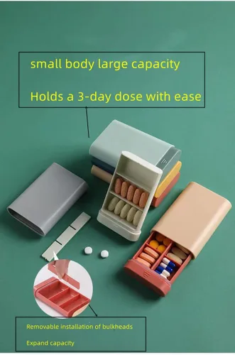 Vista 2 de Organizador semanal de píldoras, portátil, pastillero, dispensador de pastillas, estuche de medicina, lindo estuche de viaje portátil para monedero