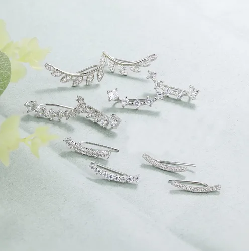 Vista 4 de FINREZIO 6 pares de aretes de aro trepador con circonita cúbica y flecha para mujer