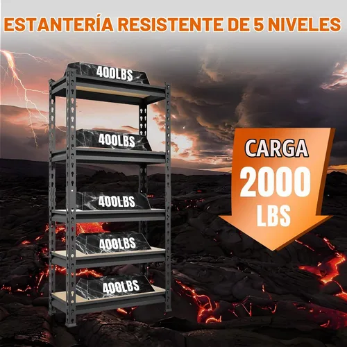 Vista 5 de Big RED Estantería de almacenamiento, 5 niveles ajustables, estantes de garaje de metal resistente/estante de utilidad para cocina, despensa