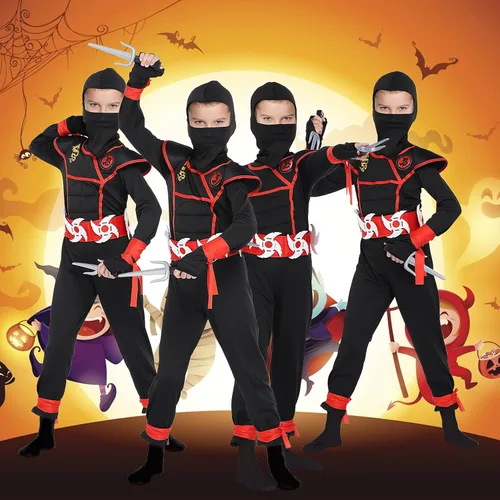 Vista 7 de ThinkMax Disfraz de ninja para niños fiesta de disfraces de Halloween con accesorios de espuma ninja