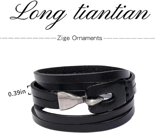 Vista 7 de Long tiantian Pulsera envolvente de cuero para hombres, pulseras de cuero multicapa punk de cuero trenzado para novio, marido, regalos, otro