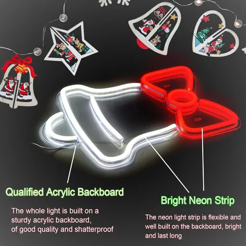 Vista 3 de Letreros de neón de Navidad para decoración de pared, funciona con USB, luces decorativas para el hogar, oficina, bar, pub, club, suministros