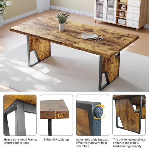 Vista 5 de Mesa de comedor moderna de 70.8", mesa de cocina de madera para 4-6 Una mesa