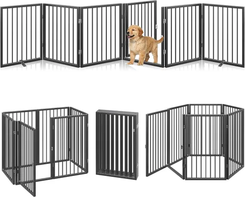 Vista 14 de Vantas - Puerta para perros plegable e independiente extra ancha con puerta, 80 x 24 pulgadas, color negro