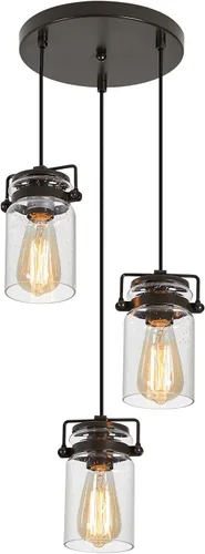 Vista 14 de Iluminación colgante para isla de cocina, lámpara colgante de cristal moderna lineal para comedor, 1 luz, lámpara colgante industrial para techo