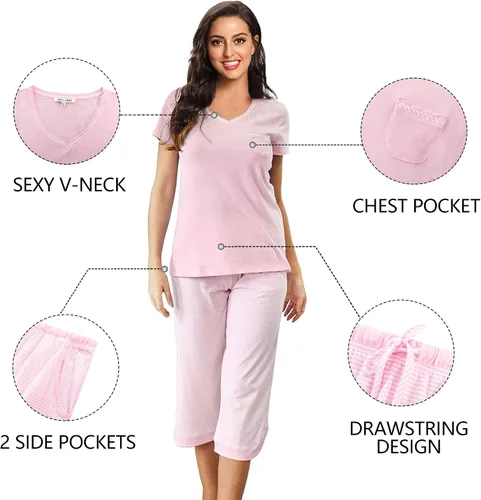 Vista 3 de IZZY + TOBY Conjuntos de pijama para mujer con pantalones capri