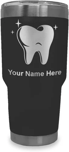 Vista 30 de LaserGram Vaso aislado al vacío de 20 onzas, con diente, grabado personalizado incluido (negro)