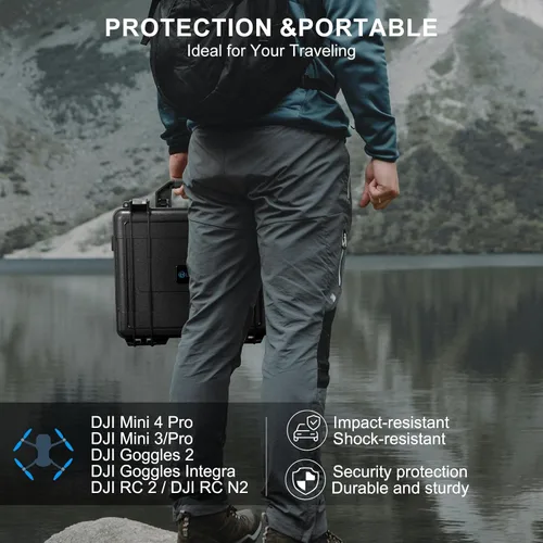 Vista 6 de Lekufee Funda rígida impermeable portátil para DJI Mini 4 Pro/3 Pro/3 Drone, RC 2/RC N3/N2, Goggles 2/3/Integra, RC Motion 2/3 y accesorios