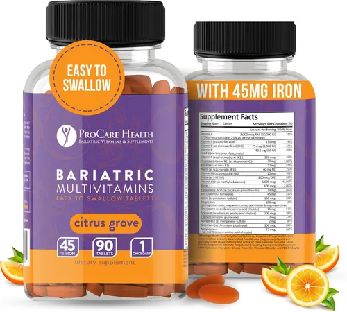 Vista 10 de Procare Health Multivitamínico bariátrico con hierro de 45 mg fácil de tragar, 30 comprimidos, vitaminas bariátricas postoperatorias para píldoras