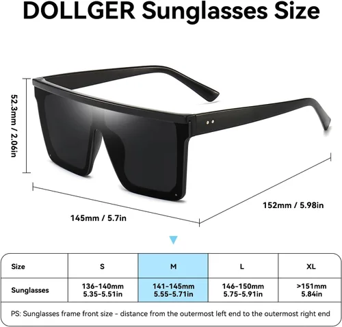 Vista 6 de Dollger - Lentes de sol cuadrados extragrandes para mujer y hombre, de moda, armazón negro con parte superior plana