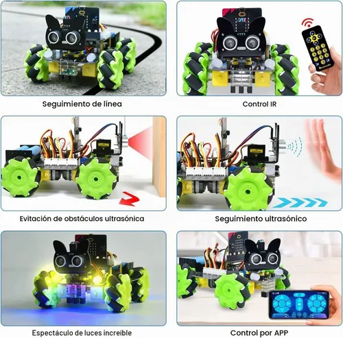 Vista 4 de KEYESTUDIO 4WD Smart Car Coding Robot Kit con Microbit V2 para Makecode y Python, kit de robot de construcción DIY para educación STEM 15+, control