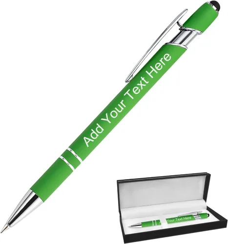 Vista 14 de Bolígrafos personalizados a granel grabados personalizados con punta de lápiz capacitivo, bolígrafos personalizados de tinta negra, regalos