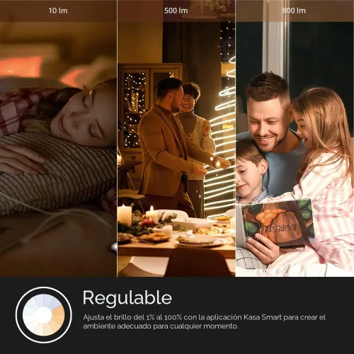 Vista 11 de Nueva bombilla inteligente Kasa Smart, bombilla WiFi inteligente regulable con cambio de color total compatible con Alexa y Google Home, A19, 9 W