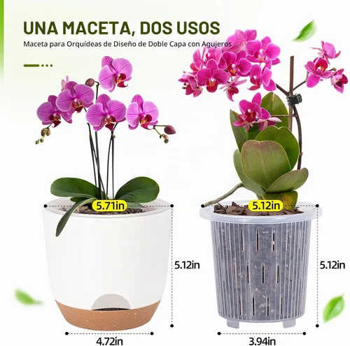 Vista 5 de Macetas de orquídeas de riego automático para plantas de interior, macetas para orqudeas de 5.8 pulgadas, macetas para plantas de interior con Blanco