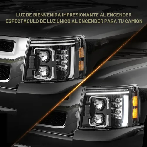 Vista 2 de LED Headlights for 2007-2013 Chevy Silverado 1500&2007-2014 2500 3500 HD 600% brillante reemplazo de montaje de faros con señal de giro secuencial