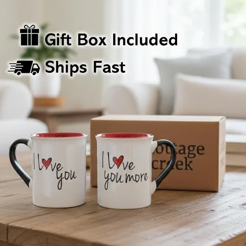 Vista 3 de Cottage Creek Tazas Juego de 2 tazas de café de cerámica de 16 onzas Tazas de café I Love You More para hombres y mujeres Perfecto compromiso