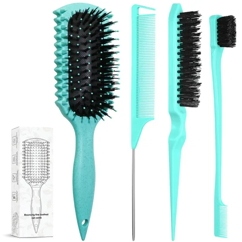 Vista 13 de Cepillo definidor de rizos, productos de cepillo de pelo rizado con 3 piezas de cepillo de pelo de espalda resbaladiza, cepillo de cerdas, peine