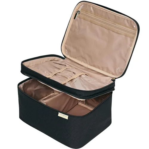 Vista 14 de NISHEL Bolsa de Maquillaje de Viaje Grande de Doble Capa para Mujeres, Estuche Cosmético, Organizador para Accesorios de Tamaño de Viaje, Botellas