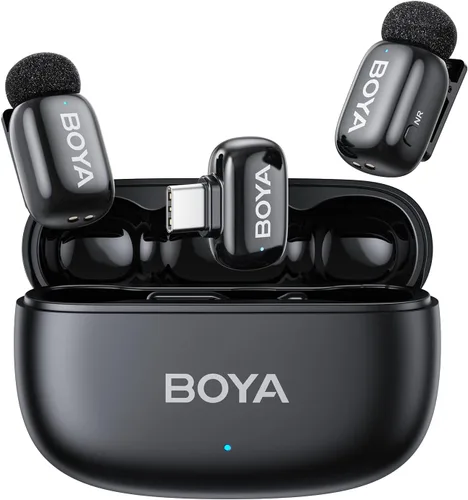 Vista 13 de BOYA Mini 2 Micrófono inalámbrico Lavalier para iPhone 15-17/Android, cancelación de ruido, control de aplicaciones, 48 kHz/24 bits, mini micrófono