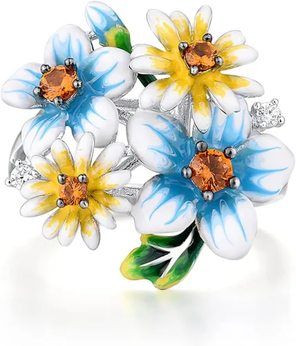 Vista 2 de Santuzza Anillo de plata de ley 925 con diseño de flores esmaltadas para mujer