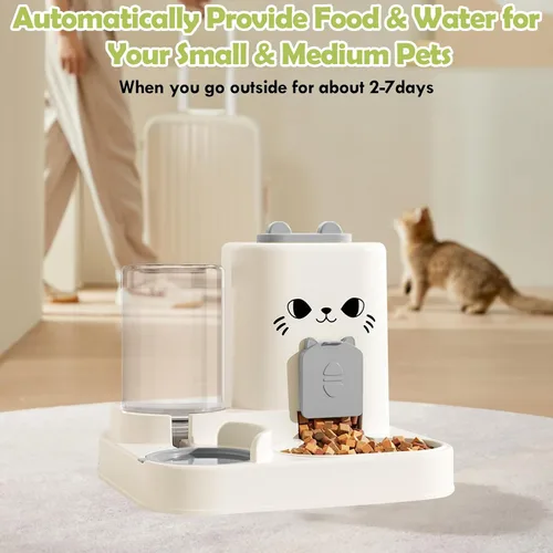 Vista 7 de Alimentador automático para mascotas de 1.6 L y dispensador de agua de 0.6 L, dispensador automático de alimentos y agua para gatos, alimentador por