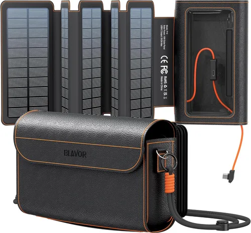 Vista 9 de BLAVOR Cargador solar portátil de 10 W (5 V/2 A máximo), pequeño panel solar plegable con salidas USB-C USB-A compatibles con tableta de teléfono