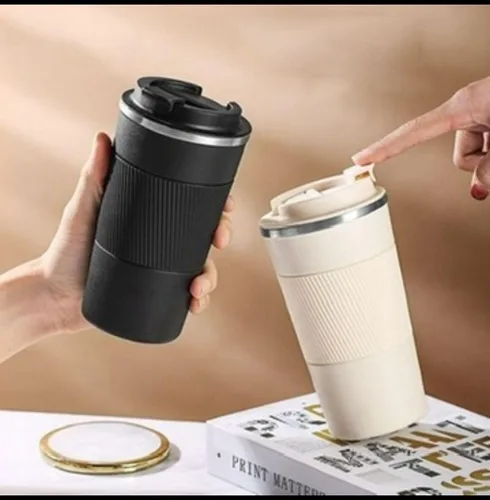 Vista 2 de Taza de café de 12 onzas con identificador de temperatura de acero inoxidable doble pared taza termica para bebidas frías calientes tapa a prueba