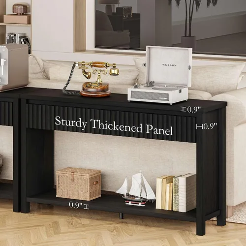 Vista 7 de BON AUGURE Mesa consola de madera para entrada, mesa de entrada de 47 pulgadas con almacenamiento, mesas de sofá estrechas con cajones, modernas