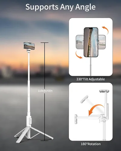 Vista 3 de Trípode para selfie Stick – Trípode para iPhone con control remoto, soporte ligero para teléfono Android, soporte extensible compatible con todos