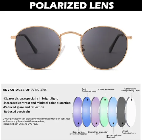 Vista 5 de Pro Acme Gafas de sol polarizadas de metal redondas pequeñas para mujer, estilo retro