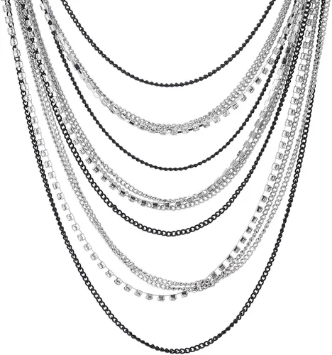 Vista 2 de COOLSTEELANDBEYOND Collar con cadena de múltiples hebras en cascada con cadenas de diamantes de imitación, vestido
