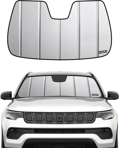 Vista 8 de Pigenius Parasol para parabrisas para Jeep Compass 2022-2026 (nuevo interior/pantalla flotante), reversible, plateado/negro Ondulación de agua