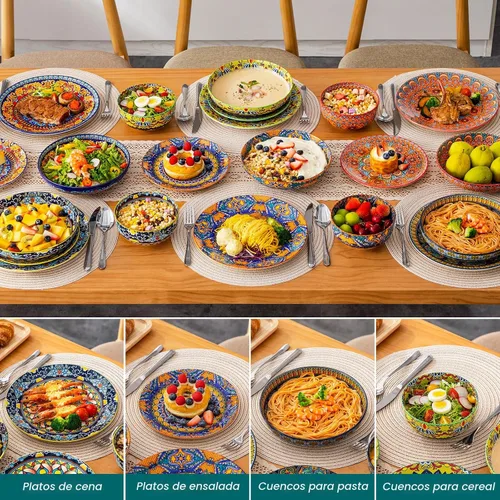 Vista 6 de vancasso 24-Piece Dinnerware Sets,Plates & Bowls Sets Service for 6, Bohemian Porcelain Dishes Set for 6, Kitchen Dinner Set,Microwave & Dishwasher