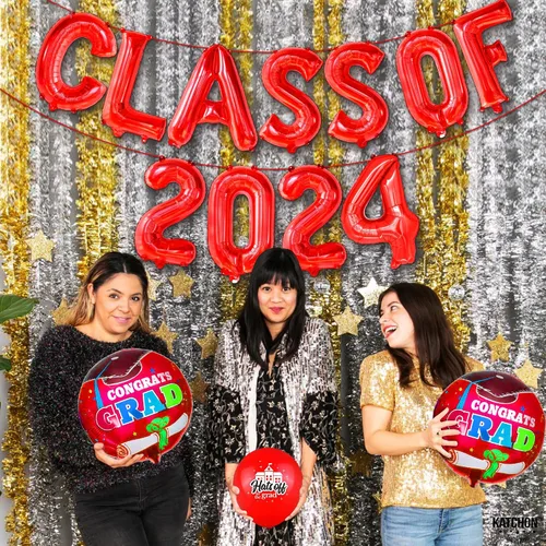 Vista 3 de KatchOn, Globos rojos para la clase de 2024, 16 pulgadas, globos rojos 2024, decoraciones rojas de fiesta de graduación 2024, globos de graduación