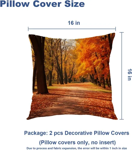 Vista 5 de Batmerry Autumn Forest Throw Pillow Covers, Yellow Orange Foliage in Fall Park Decorative Pillow Covers Digital Printing Blended for Couch Sofa Bed