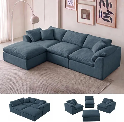 Vista 21 de Sofá seccional de nube sin hueso de 110 pulgadas para sala de estar, sofá modular en forma de L de gran tamaño con otomana, sofá seccional de Gris